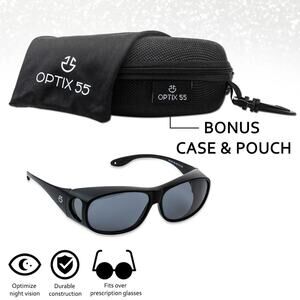 Optix 55 FitOver HD Day/Nite Driving Wraparound Sunglasses for Men, Women w/Case